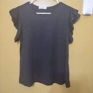 You & Me Ruffled Cap Sleeve Loose Black Knit Top S Staple Goth Whimsygoth